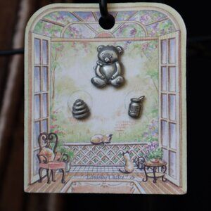 Honey Teddy Bear Earrings and Pin for Baby Beehive Silver Tone Child Set on Card
